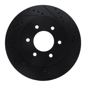 Nissan Titan XD Brake Rotor (1) - Front Right - R1 Concepts - Drilled & Slotted - Black - `16-`24
